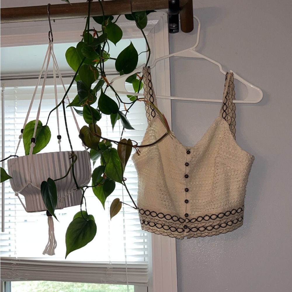 Cream Crochet Button-Up Tank Top